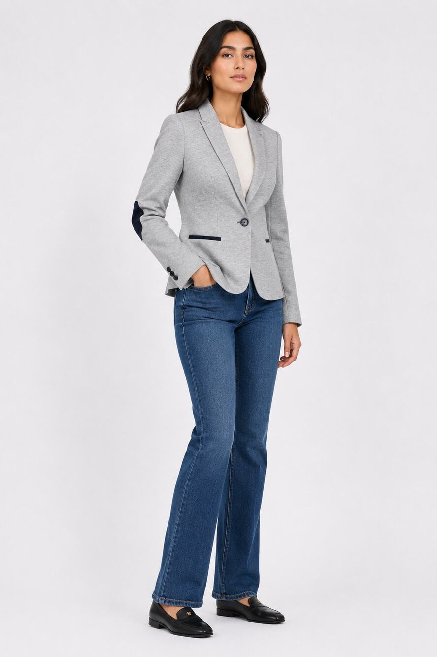 Tommy Hilfiger Elbow Patch Knit Blazer Jacket Heather Grey Womens Size 6 New